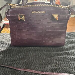 Michael Kors Dark Purple Croc-Embossed Satchel
